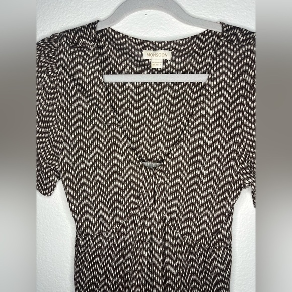 Monsoon Brown & Cream Geo Print Midi Dress - Size 6 (US) - Picture 3 of 6